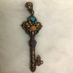 Barbara Bixby bee key charm pendant sterling & 18k gold with gemstones